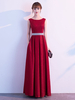 Robe de soirée a-line col rond longueur au plancher sans manche Robes de soirée à paillettes avec ceinture