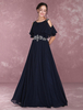Robe de soirée A-line en chiffon bleu marine brodé hors d\
