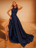 Robe de soirée A-Line Jewel Neck Polyester avec traîne Robes de soirée sociales