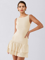 Robe de soirée abricot à volants et col bijou sans manches robe semi-formelle