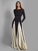 Robe De Soirée Bicolore Noire Manches Longues Robe Semi-Formelle Femme Chic