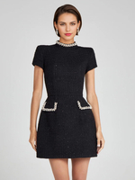 Robe de soirée blanche à col haut et manches courtes cloutées robe semi-formelle