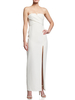 Robe de soirée blanche gaine sans bretelles longueur cheville sans manches fermeture éclair dos nu plissé fendu en mousseline de soie robes de dîner formelles