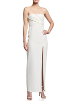 Robe de soirée blanche gaine sans bretelles longueur cheville sans manches fermeture éclair dos nu plissé fendu en mousseline de soie robes de dîner formelles