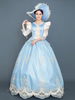 Robe De Soirée Bleu Ciel Clair Rétro Costumes Femmes Marie Antoinette Volants Dentelle Polyester Tunique Chapeau Robe Euro-style Vintage Déguisement