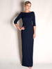 Robe de soirée bleu encre pour mère de la mariée col bateau demi manches longues gaine robes dinvité pour mariage
