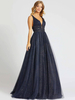 Robe de soirée bleu marine col V plogeant dos nu longueur au sol robe de cérémonie