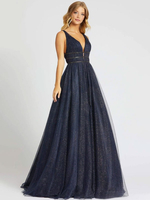 Robe de soirée bleu marine col V plogeant dos nu longueur au sol robe de cérémonie