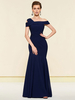 Robe de soirée bleu marine sirène col bateau stretch crêpe plissée robes de dîner formelles