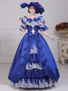 Robe De Soirée Bleu Rétro Costumes Femmes Dentelle Arcs Polyester Marie Antoinette Déguisement Tunique Robe Chapeau Euro-style Mascarade Robe De Bal