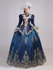 Robe De Soirée Bleu Rétro Costumes Femmes Dentelle Fleurs Polyester Marie Antoinette Déguisement Tunique Robe Euro-style Fête Robe De Bal