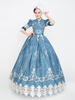 Robe De Soirée Bleu Rétro Costumes Volants Polyester Marie Antoinette Déguisement Imprimé Fleuri Robe Tunique Vintage Femme Mascarade Robe De Bal