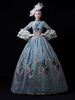Robe De Soirée Bleu Sarcelle Rétro Costumes Dentelle Marie Antoinette Déguisement Polyester Imprimé Fleuri Robe Femme Euro-style Tunique Mascarade Robe De Bal