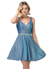 Robe de soirée bleue 2022 robe de bal courte col en V poches polyester tenues de fête de remise des diplômes
