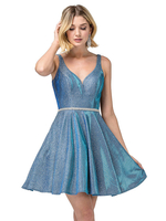 Robe de soirée bleue 2022 robe de bal courte col en V poches polyester tenues de fête de remise des diplômes