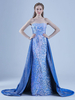 Robe de soirée bleue une ligne sans bretelles balayage à lacets paillettes longues robes de soirée sociales