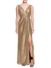 Robe de soirée blonde légère gaine col en V dos nu sans manches paillettes plissées longueur de plancher fendue robes de dîner formelles