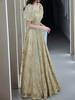 Robe de soirée blonde légère une ligne col en V demi-manches à lacets paillettes longueur au sol robes de soirée formelles