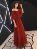 Robe de soirée bordeaux à bretelles en tulle manche courte longueur au sol robe de cérémonie