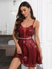 Robe de soirée bordeaux à bretelles et col à paillettes sans manches robe semi-formelle transparente