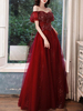 Robe de soirée bordeaux A-Line Col Bateau sans manches Longueur de la duce-up Formel Dink Robes