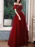 Robe de soirée bordeaux A-Line Col Bateau sans manches Longueur de la duce-up Formel Dink Robes