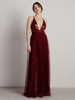 Robe de soirée bordeaux A-Line V-Col Tulle Tulle longueur Plissé Maxi Formel Toi Party Robes
