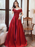 Robe de soirée Bordeaux en satin A-ligne longueur au sol Manches courtes à lacets Robe de bal