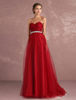 Robe de soirée bordeaux en tulle bustier laçage sur dos décoré des perles longueur au sol Robe cérémonie