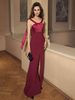 Robe de soirée bordeaux gaine conçue décolleté longueur plancher sans manches dos nu fermeture éclair plissée en mousseline de soie robes de soirée formelles