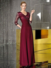 Robe de soirée bordeaux pour mère de la mariée col en v demi manches une ligne en mousseline de soie en mousseline de soie longueur au sol robes dinvité de mariage