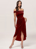 Robe de soirée Bourgogne Gaine Bateau Cou Thé-Longueur Tea-Longueur Plissionné Velours Dîner Formel Robes