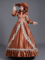 Robe De Soirée Café Marron Rétro Costumes Volants Polyester Chapeau Marie Antoinette Déguisement Femme Vintage Tunique Mascarade Robe De Bal