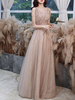 Robe de soirée champagne col rond pailletes longueur au sol robe de cérémonie