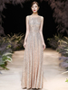 Robe de soirée champagne paillete dos nu à la cheville