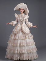 Robe De Soirée Champagne Rétro Costumes Dentelle Polyester Robe Femme Euro-Style Tunique Marie Antoinette Costume Vintage Déguisement