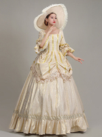 Robe De Soirée Champagne Rétro Costumes Femmes Dentelle Volants Polyester Tunique Chapeau Robe Euro-Style Marie Antoinette Costume Vintage Déguisement