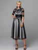 Robe de soirée col bijou longueur thé demi-manches à lacets appliques mère des robes de mariée