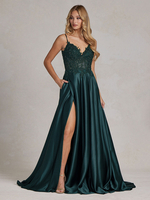 Robe de soirée col v à bretelle jupe fendu robe de bal