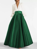 Robe de soirée col V manche longue jupe en satin au sol