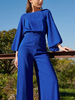 Robe de soirée combinaison col bijou longueur au sol manches 3/4 dos nu plissée en Polyester robes de soirée sociale
