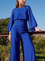 Robe de soirée combinaison col bijou longueur au sol manches 3/4 dos nu plissée en Polyester robes de soirée sociale
