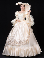 Robe De Soirée Costumes Rétro Blanc Écru Costume De Marie Antoinette Femme Dentelle Volants Polyester Tunique Robe Chapeau Vintage 18ème Siècle Déguisement