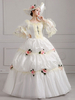 Robe De Soirée Costumes Rétro Blanc Écru Fleurs Robe En Polyester Tunique Vintage Femme Costume Marie Antoinette Déguisement Vintage