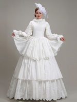 Robe De Soirée Costumes Rétro Blancs Volants Robe En Polyester Marie Antoinette Déguisement Tunique Vintage Femme Robe De Bal