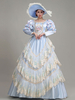 Robe De Soirée Costumes Rétro Bleu Ciel Clair Dentelle Chapeau Polyester Robe À Imprimé Floral Costume Marie Antoinette Tunique Style Européen Déguisement Vintage