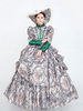 Robe De Soirée Costumes Rétro Gris Femmes Imprimé Fleuri Volants Perles Marie Antoinette Polyester Tunique Robe Chapeau Style Européen Déguisement Vintage