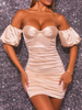 Robe de Soirée Courte à Col Décolleté en V avec Bretelles Coupe Cintrée Unicolore Robe Sexy
