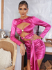 Robe de Soirée Courte en Satin Moulante Femme avec Manches Longues à Col Décolleté Coupe Cintrée à Lacets Robe Sexy