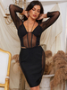 Robe de Soirée Courte Femme à Col Décolleté avec Manches Longues Coupe Cintrée Unicolore